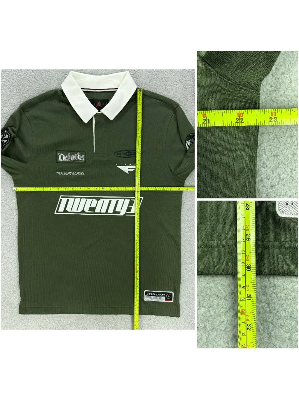 Air Jordan Top Mens Medium M Olive Green Essentials Long Sleeve Rugby Polo Shirt